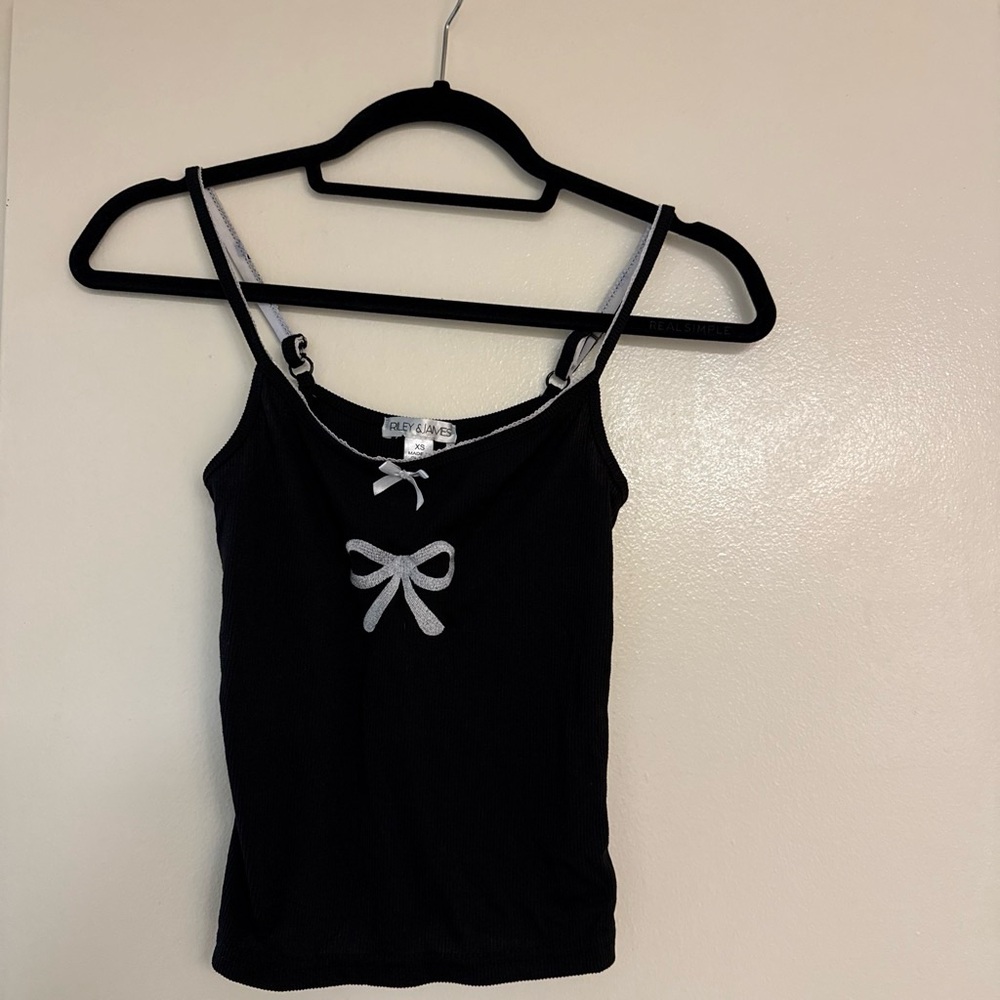 Baby Phat Black Ribbed Camisole with Silver Bow Detail